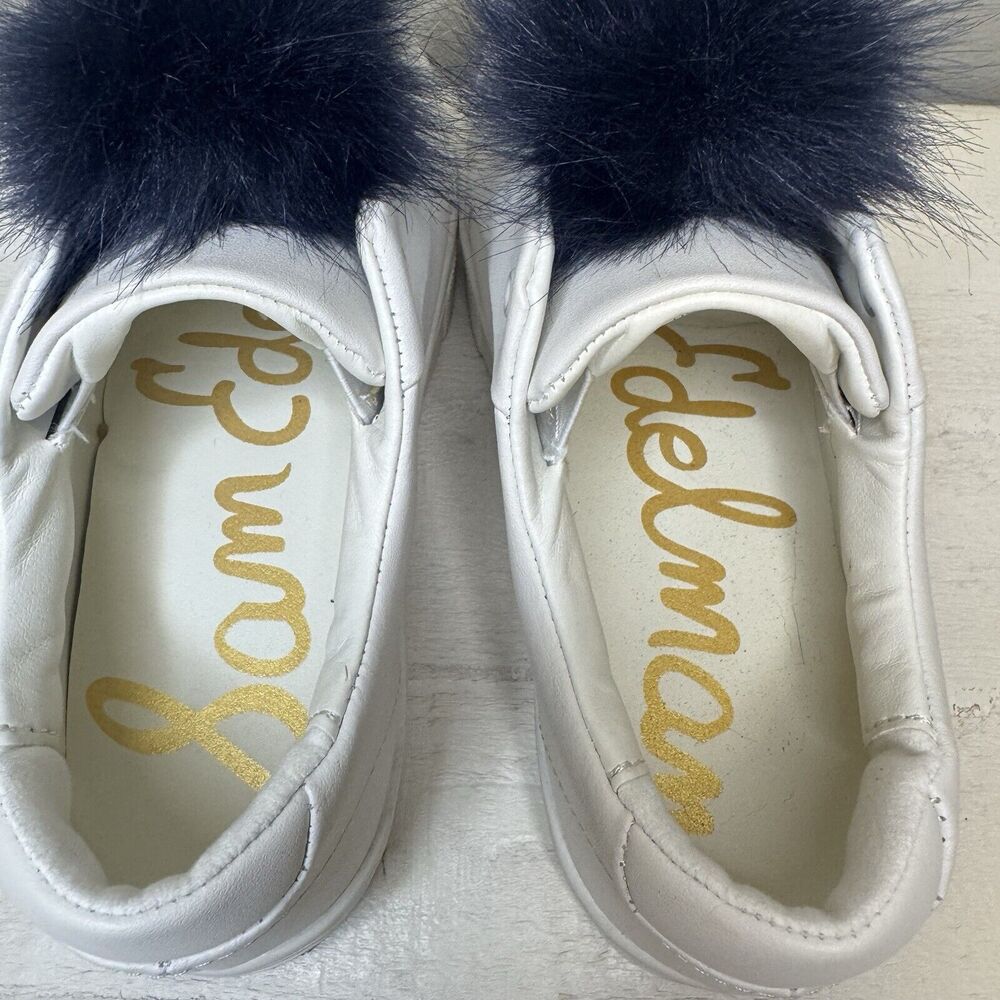 Sam Edelman Leya White Sneakers Shoes Faux Fur Pom Pom Size 6 - Picture 6 of 10
